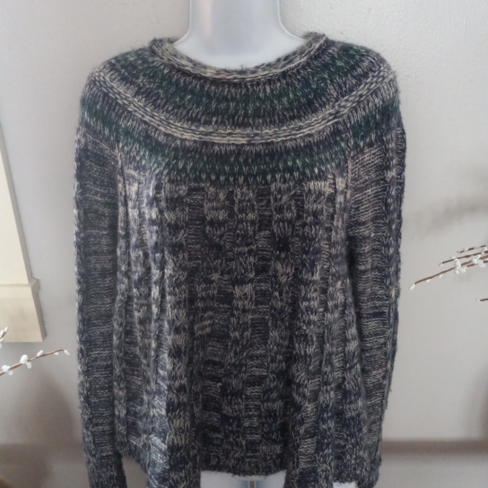 Hollister Women's Blue & Green Fair Isle Long Sleeve Knit Pullover Sweater Sz S